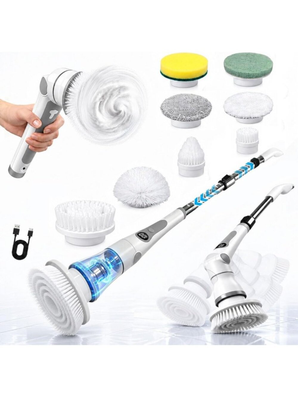 Cordless Electric Spin Scrubber with 8 Brush Heads for Deep Cleaning & Scrubbing